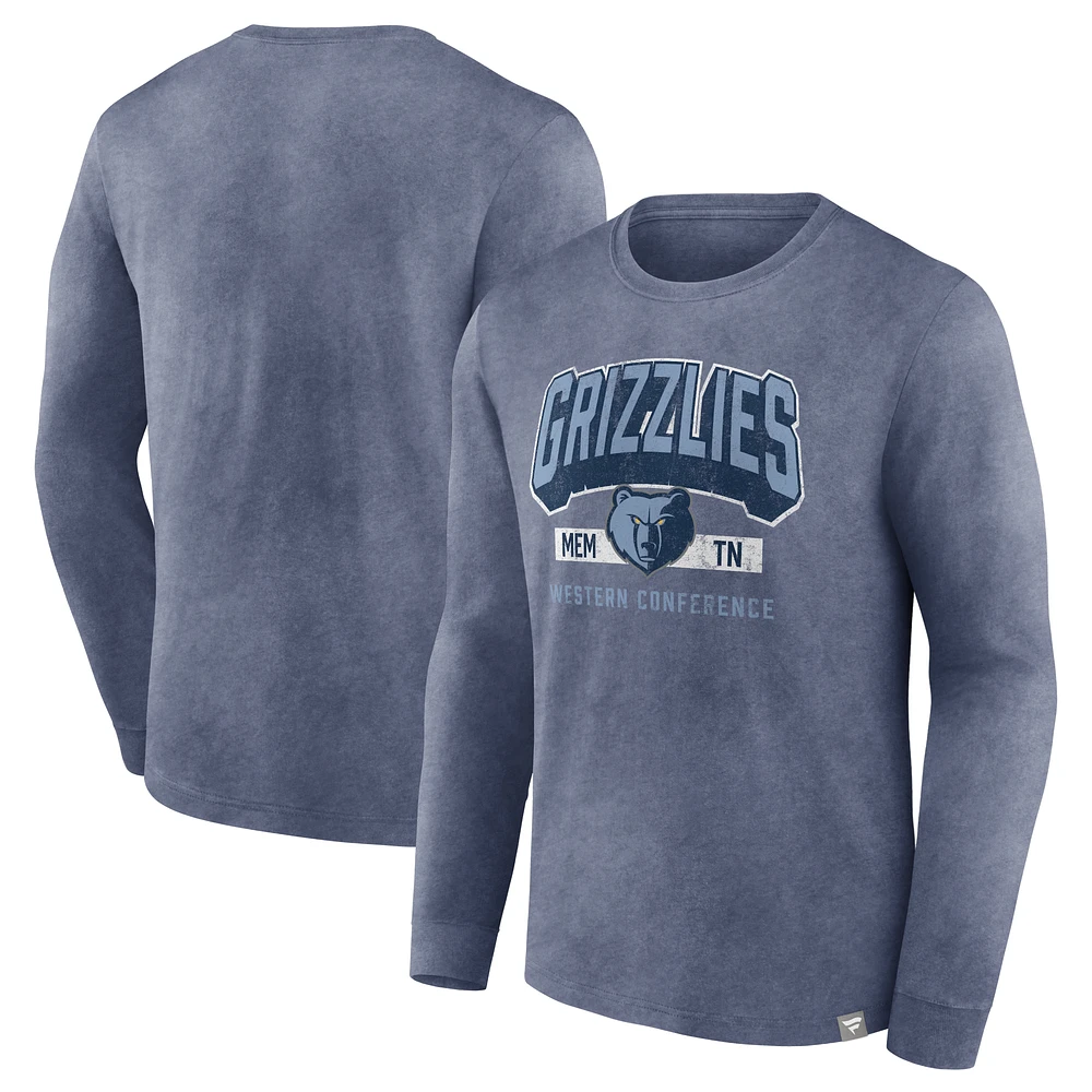 Men's Fanatics Heather Navy Memphis Grizzlies Front Court Press Snow Wash Long Sleeve T-Shirt