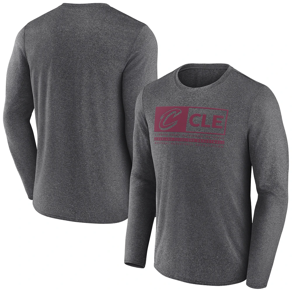 Men's Fanatics Heather Charcoal Cleveland Cavaliers Three-Point Play Long Sleeve T-Shirt