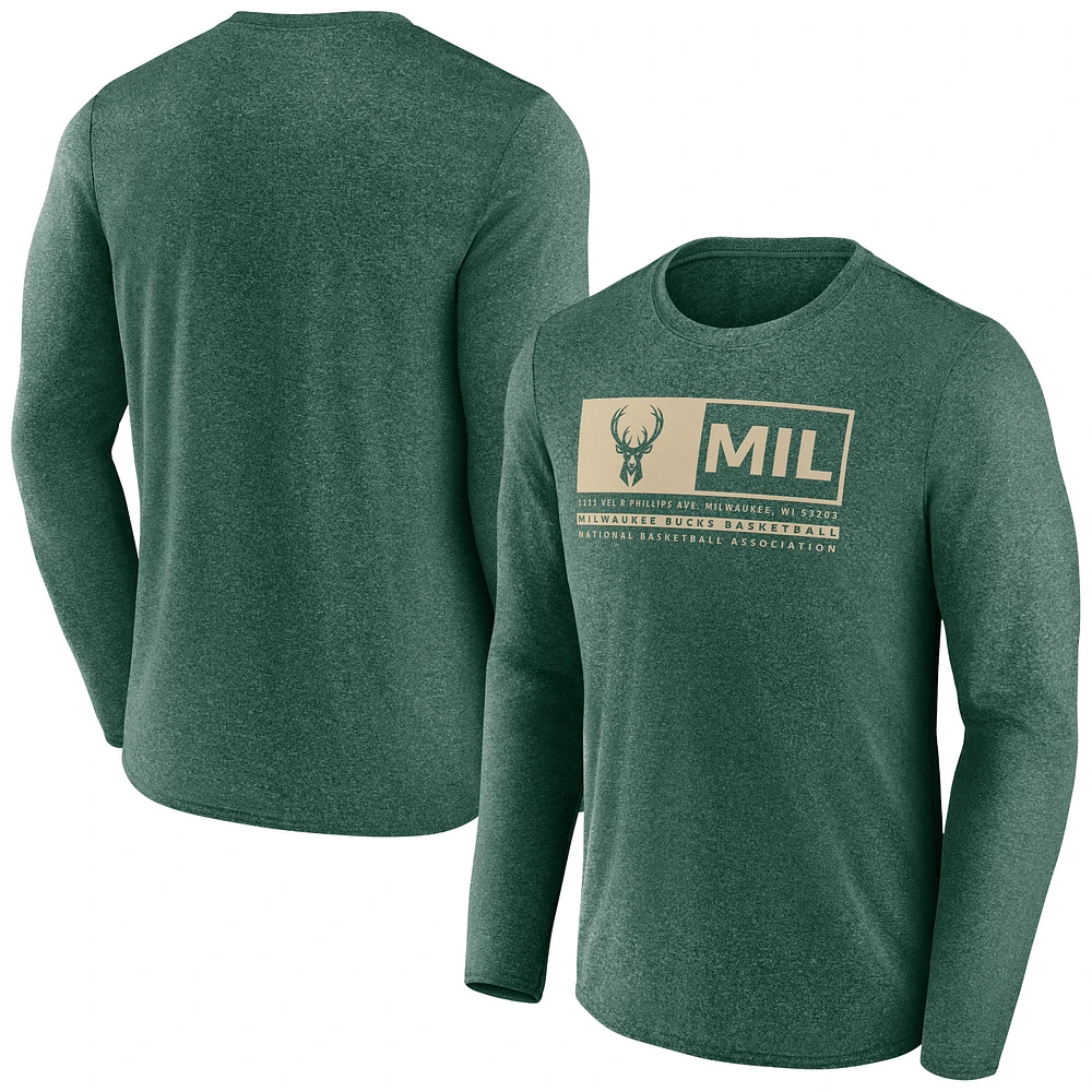Men's Fanatics Hunter Green Milwaukee Bucks Three-Point Play Long Sleeve T-Shirt