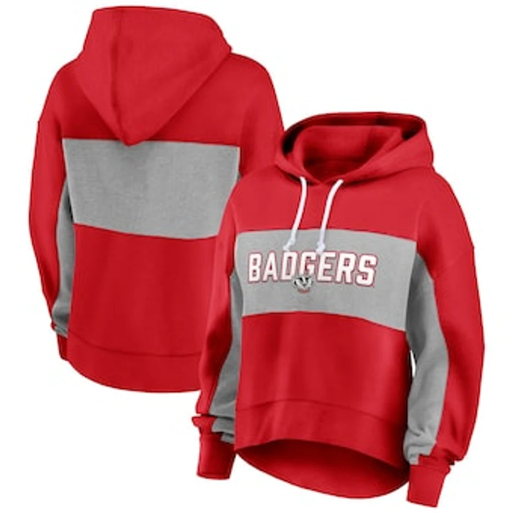 Women's Fanatics Red Wisconsin Badgers Filled Stat Sheet Pullover Hoodie