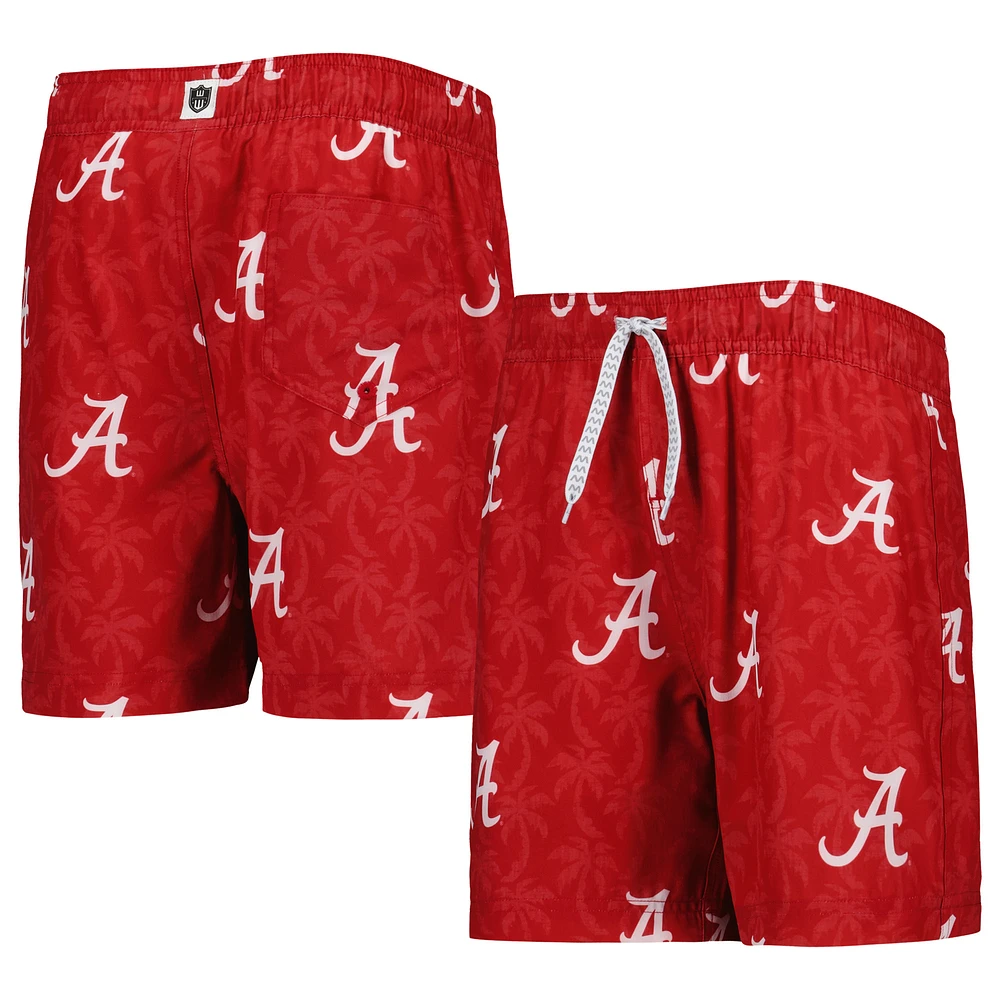 Youth Wes & Willy Crimson Alabama Tide Palm Tree Swim Shorts