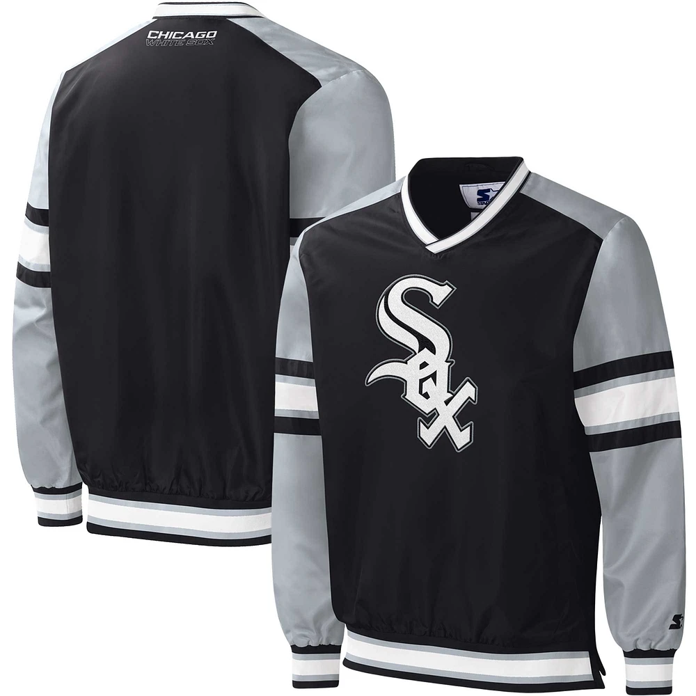 Men's Starter Black Chicago White Sox Yardline V-Neck Pullover Windbreaker