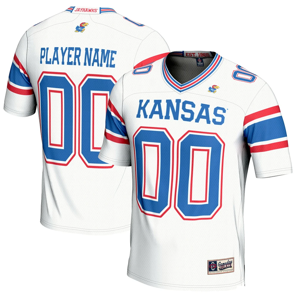 Men's GameDay Greats White Kansas Jayhawks NIL Pick-A-Player Football Jersey
