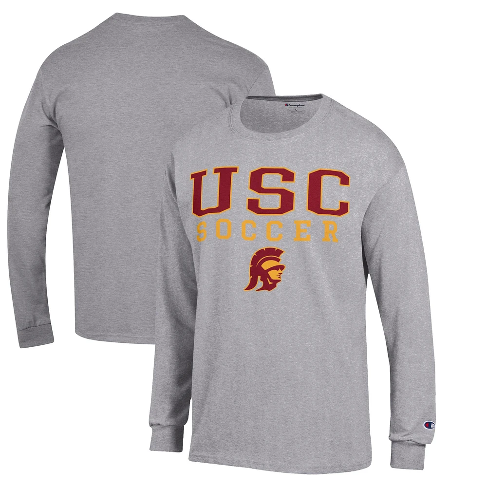Men's Champion Gray USC Trojans Soccer Stack Logo Long Sleeve T-Shirt