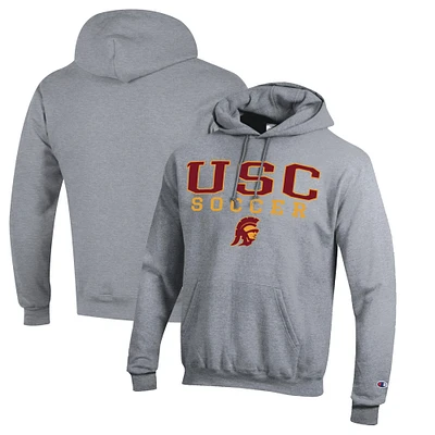 Men's Champion Gray USC Trojans Soccer Stack Logo Powerblend Pullover Hoodie