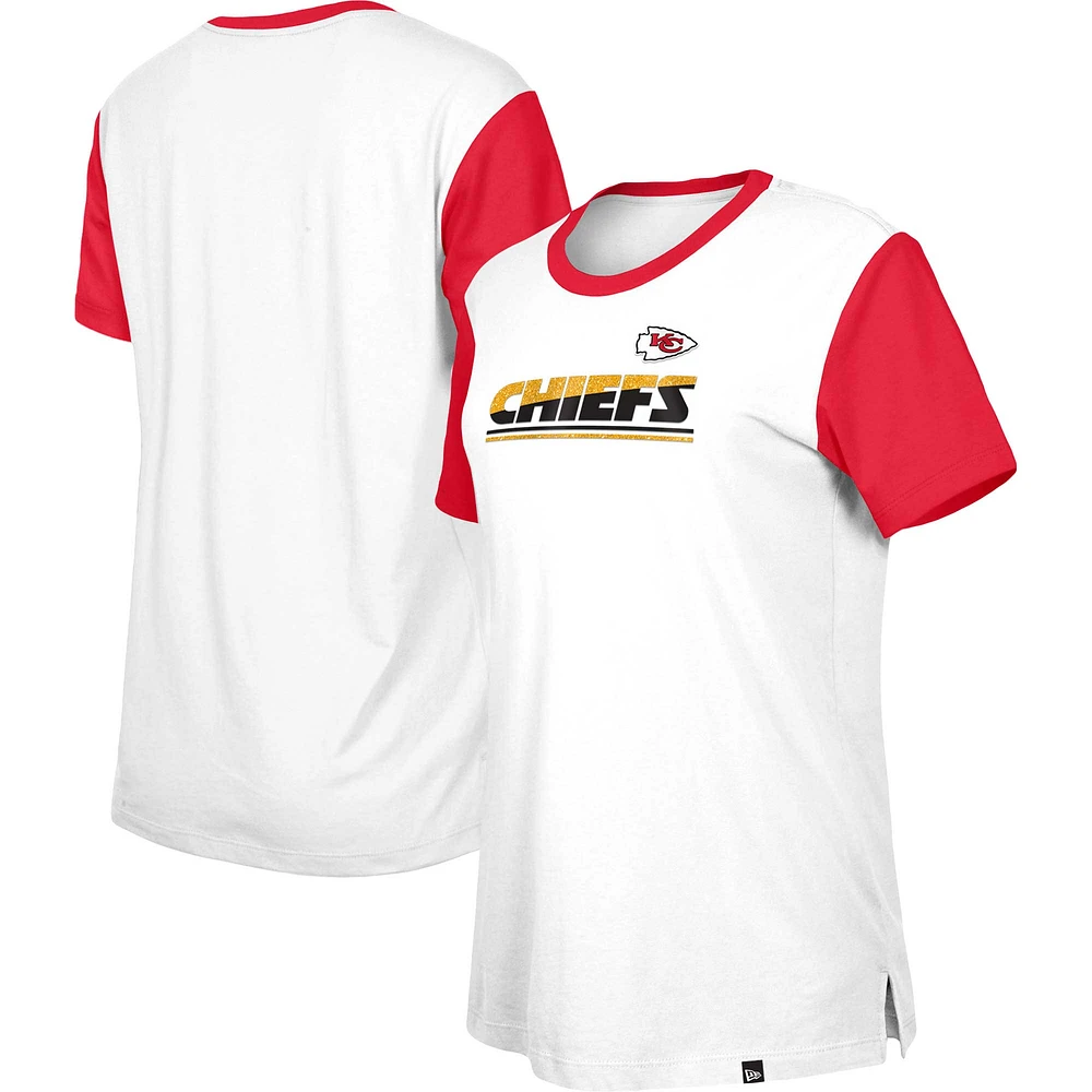 Women's New Era White/Red Kansas City Chiefs Third Down Colorblock T-Shirt