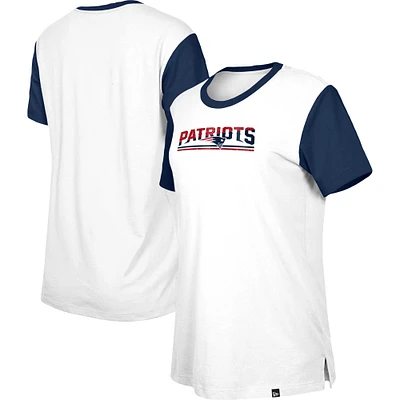 Women's New Era White/Navy England Patriots Third Down Colorblock T-Shirt