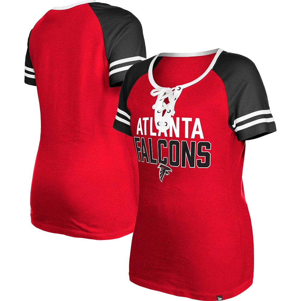 Women's New Era Red Atlanta Falcons Raglan Lace-Up T-Shirt