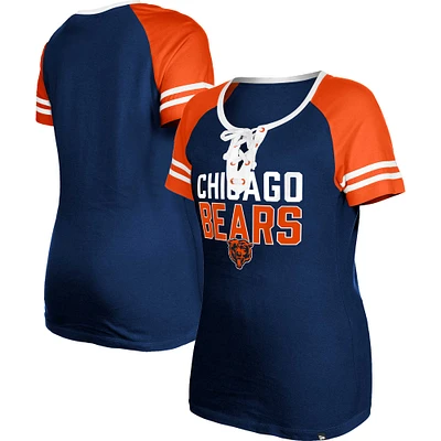 Women's New Era Navy Chicago Bears Raglan Lace-Up T-Shirt
