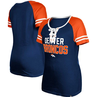 Women's New Era Navy Denver Broncos Raglan Lace-Up T-Shirt