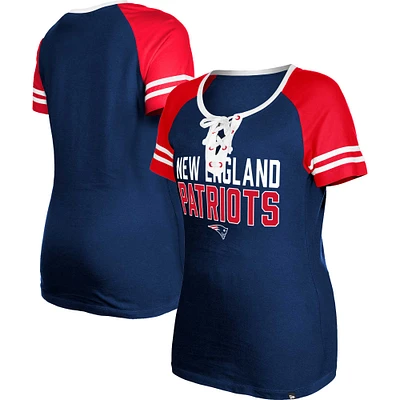 Women's New Era Navy England Patriots Raglan Lace-Up T-Shirt