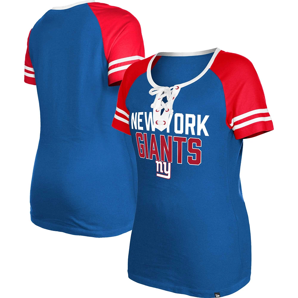 Women's New Era Royal York Giants Raglan Lace-Up T-Shirt