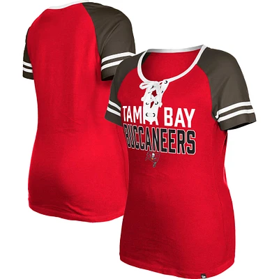 Women's New Era Red Tampa Bay Buccaneers Raglan Lace-Up T-Shirt