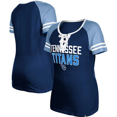 Women's New Era Navy Tennessee Titans Raglan Lace-Up T-Shirt