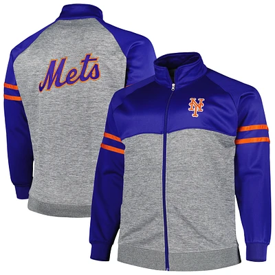 Men's Royal/Heather Gray New York Mets Big & Tall Raglan Full-Zip Track Jacket
