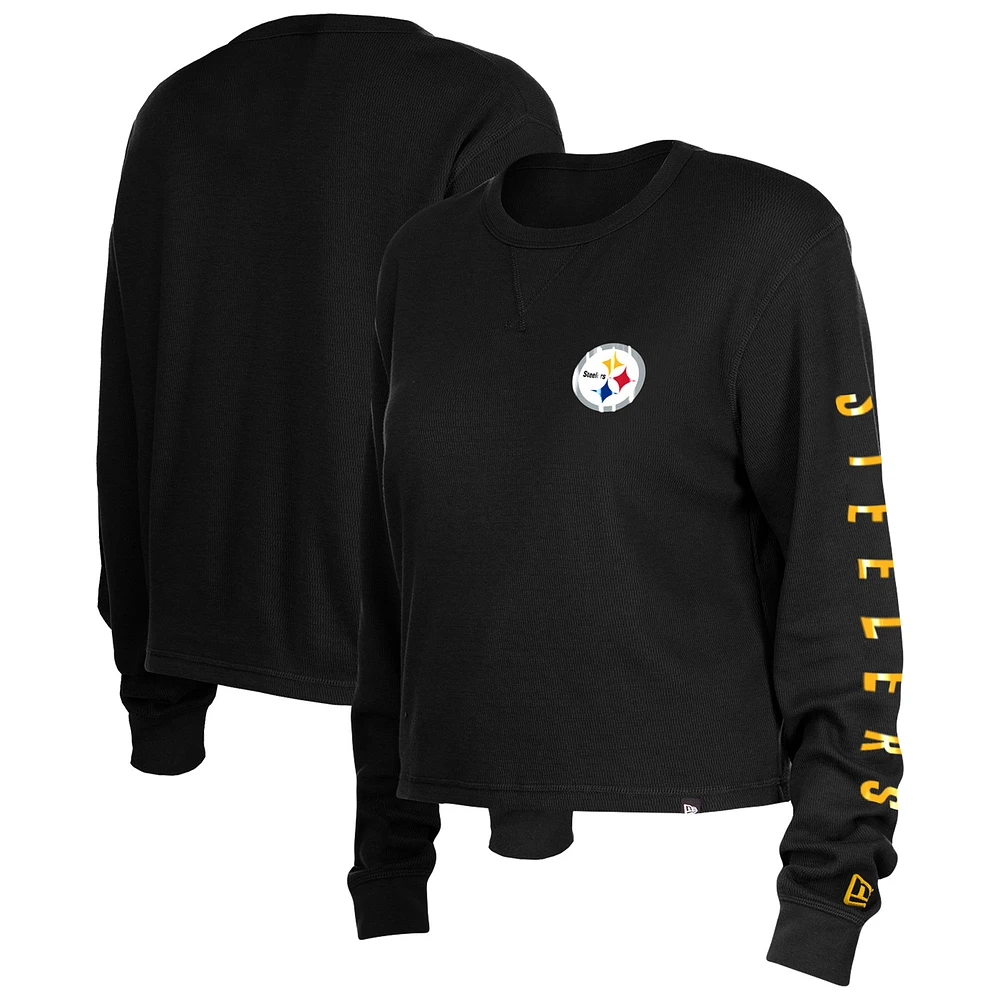 Women's New Era Black Pittsburgh Steelers Sport Night Thermal Long Sleeve T-Shirt