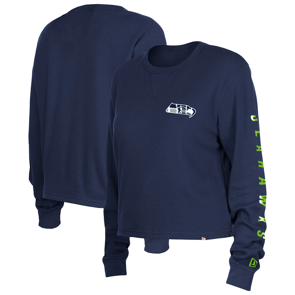 Women's New Era College Navy Seattle Seahawks Sport Night Thermal Long Sleeve T-Shirt