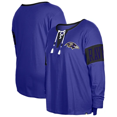 Women's New Era Purple Baltimore Ravens Plus Lace-Up Notch Neck Long Sleeve T-Shirt
