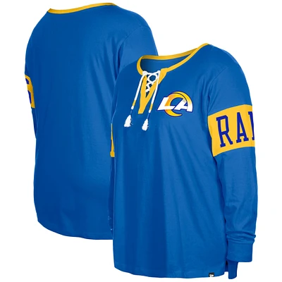 Women's New Era Royal Los Angeles Rams Plus Lace-Up Notch Neck Long Sleeve T-Shirt