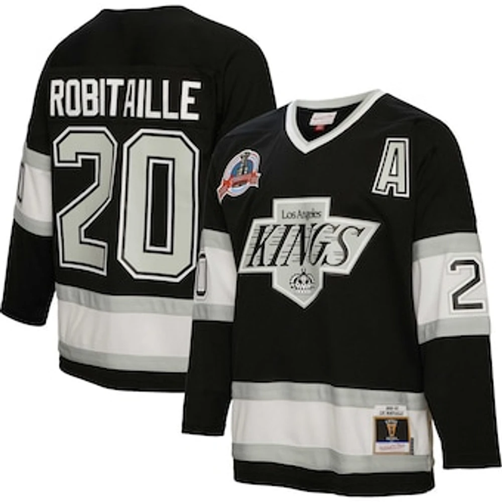 Men's Mitchell & Ness Luc Robitaille Black Los Angeles Kings Alternate Captain Patch 1992/93 Blue Line Player Jersey