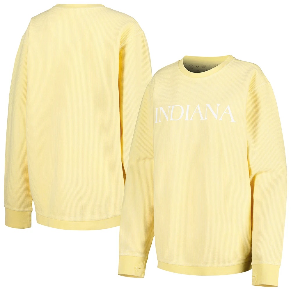 Women's Pressbox Indiana Hoosiers Comfy Cord Bar Print Pullover Sweatshirt