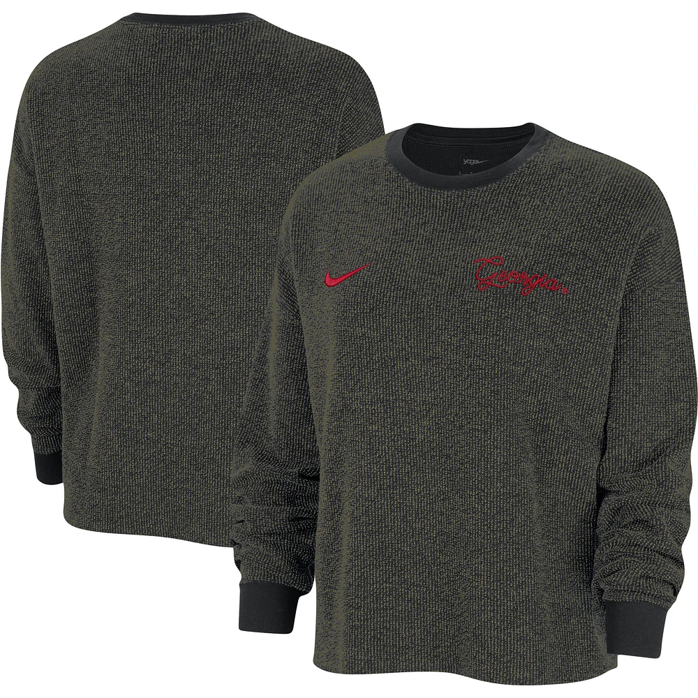 Women's Nike Black Georgia Bulldogs Yoga Script Pullover Sweatshirt