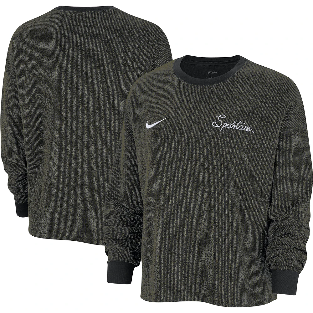 Women's Nike Black Michigan State Spartans Yoga Script Pullover Sweatshirt
