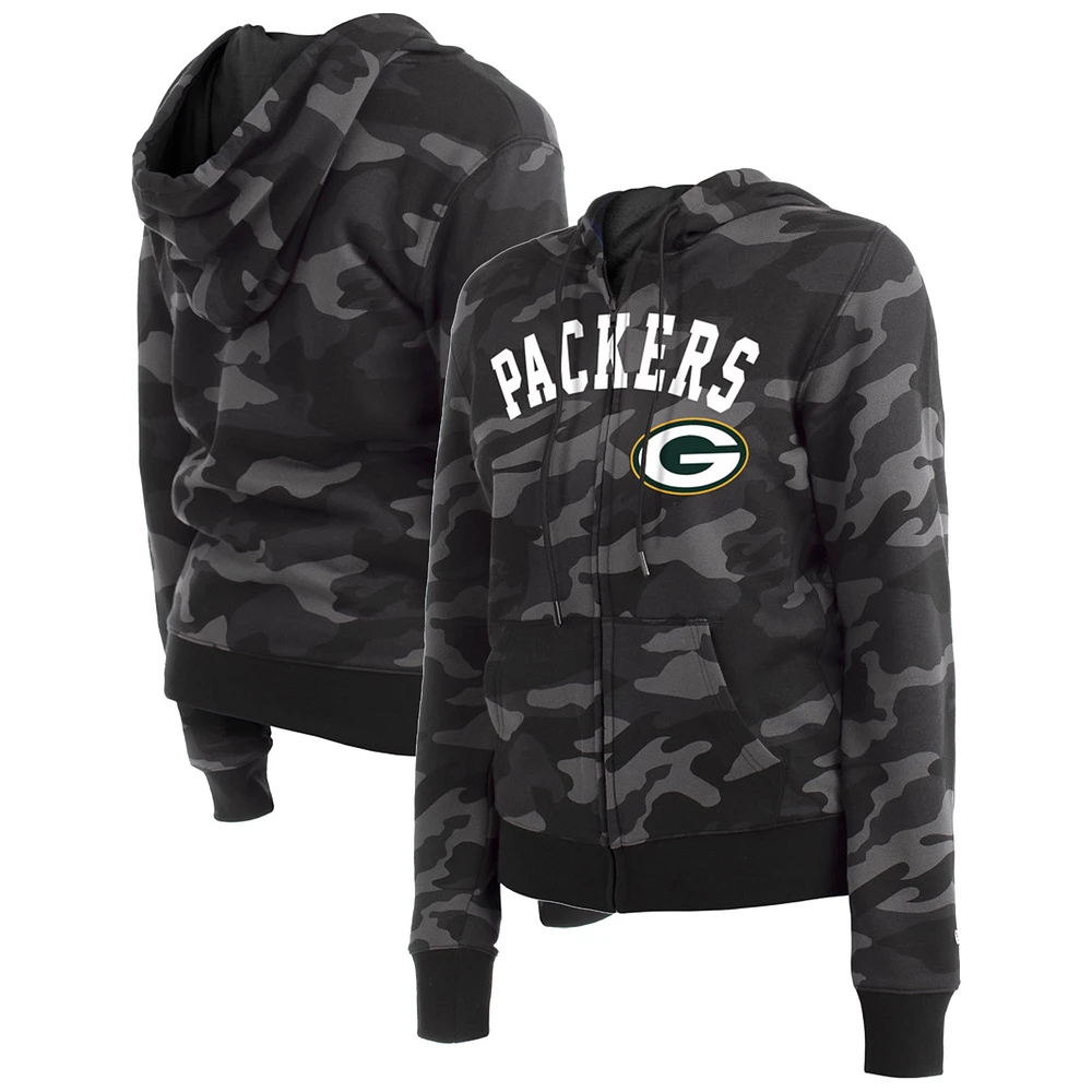 Women's New Era Black Green Bay Packers Camo Full-Zip Hoodie