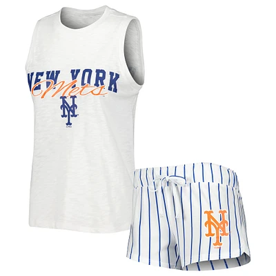 Women's Concepts Sport White New York Mets Reel Pinstripe Tank Top & Shorts Sleep Set