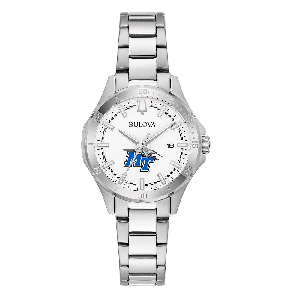 Women's Bulova Silver MTSU Blue Raiders Stainless Steel Classic Sport Watch