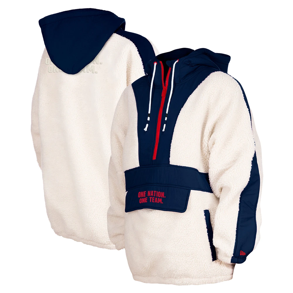 Women's 5th & Ocean by New Era Cream USWNT Athleisure Sherpa Half-Zip Hoodie
