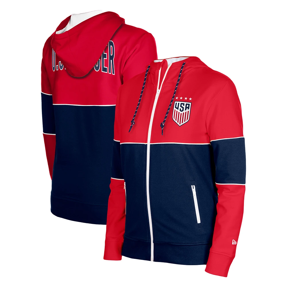 Women's 5th & Ocean by New Era Navy USWNT Active Stretch Fleece Full-Zip Hoodie Jacket