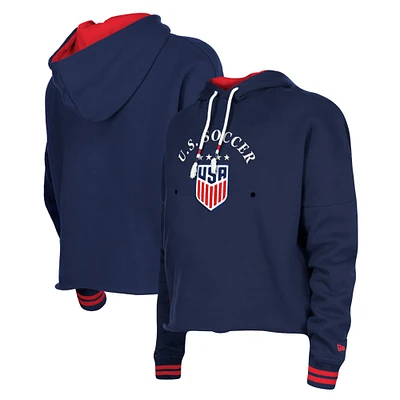 Women's 5th & Ocean by New Era Navy USWNT Athleisure Cropped Fleece Pullover Hoodie