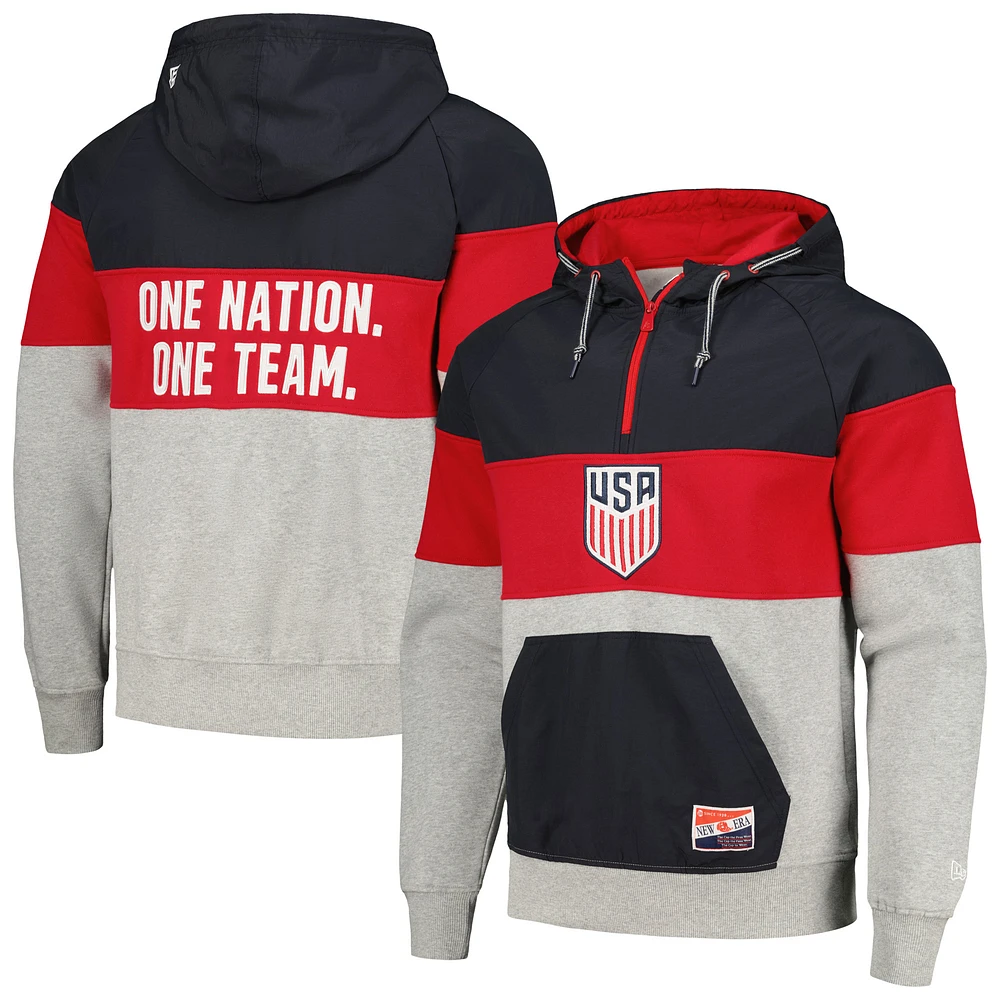 Men's 5th & Ocean by New Era Navy/Gray USMNT Raglan Quarter-Zip Hoodie