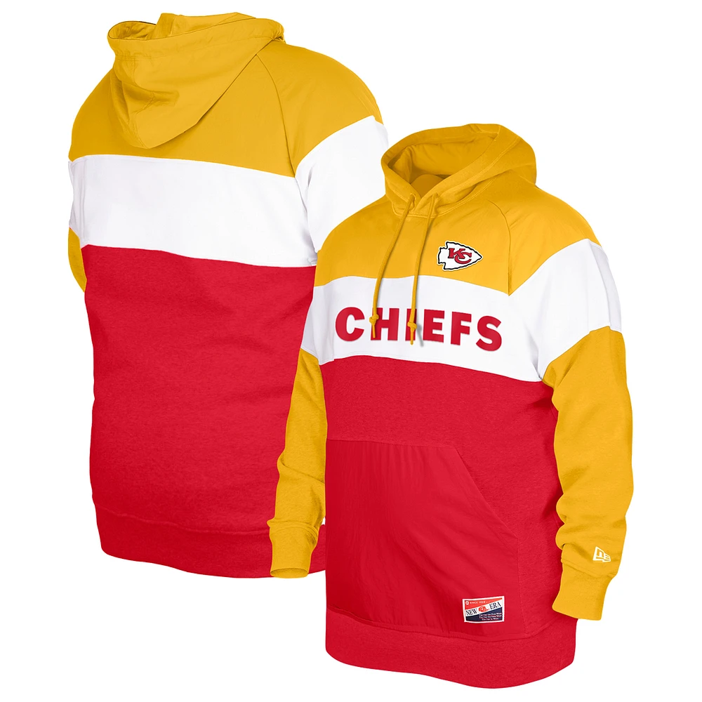 Men's New Era Red Kansas City Chiefs Big & Tall Current Colorblock Pullover Hoodie