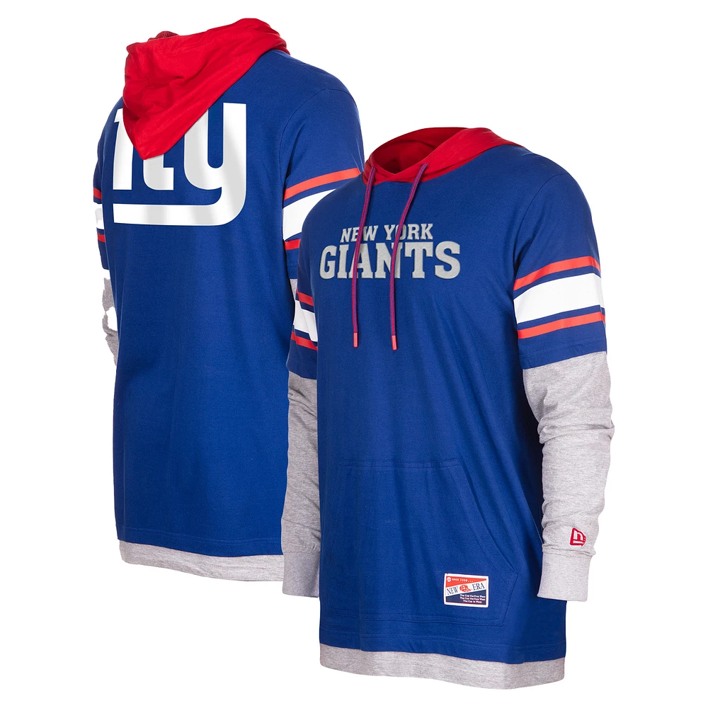Men's New Era Royal New York Giants Throwback Long Sleeve Hoodie T-Shirt