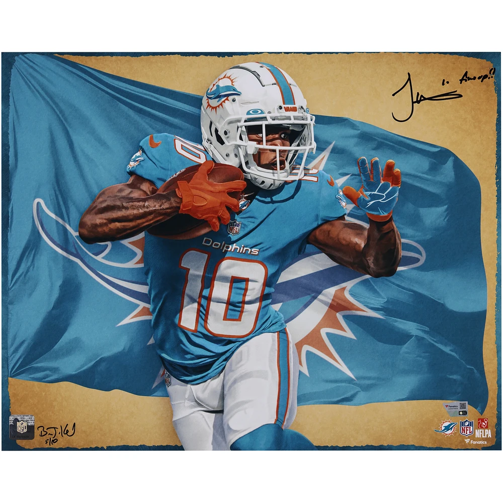 Tyreek Hill Miami Dolphins Autographed 16" x 20" Photo Print with "Fins Up!!" Inscription - Designed and Signed by Artist Brian Konnick - Limited Edition of 10
