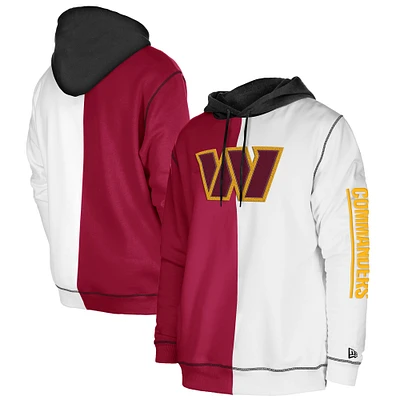 Men's New Era Burgundy/White Washington Commanders Third Down Split Raglan Pullover Hoodie
