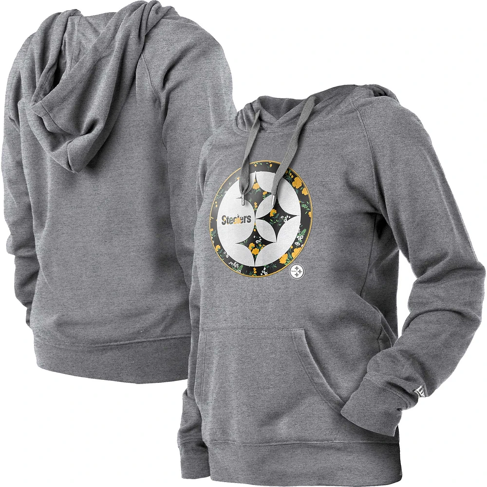 Women's New Era Gray Pittsburgh Steelers Floral Raglan Pullover Hoodie