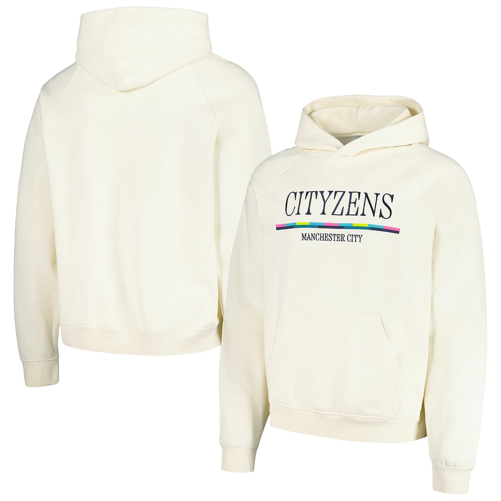 Men's Cream Manchester City Team Stripe Oversized Pullover Hoodie