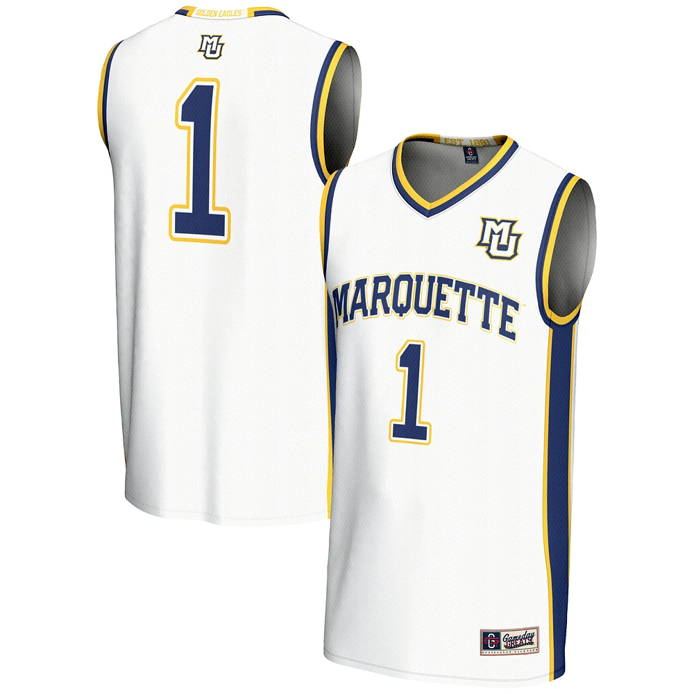 Male GameDay Greats #1 White Marquette Golden Eagles Lightweight Basketball Jersey