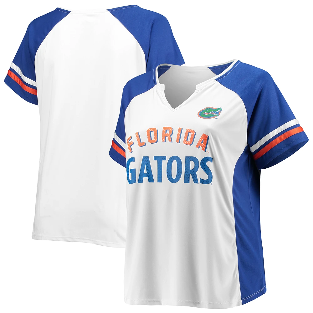 Women's White Florida Gators Plus Stripe Raglan Notch Neck T-Shirt
