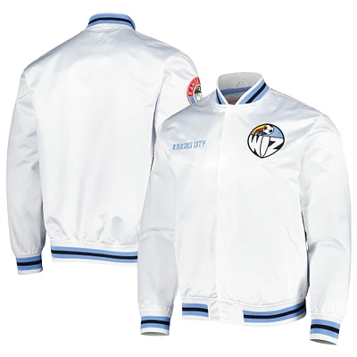 Men's Mitchell & Ness White Sporting Kansas City Full-Snap Satin Jacket