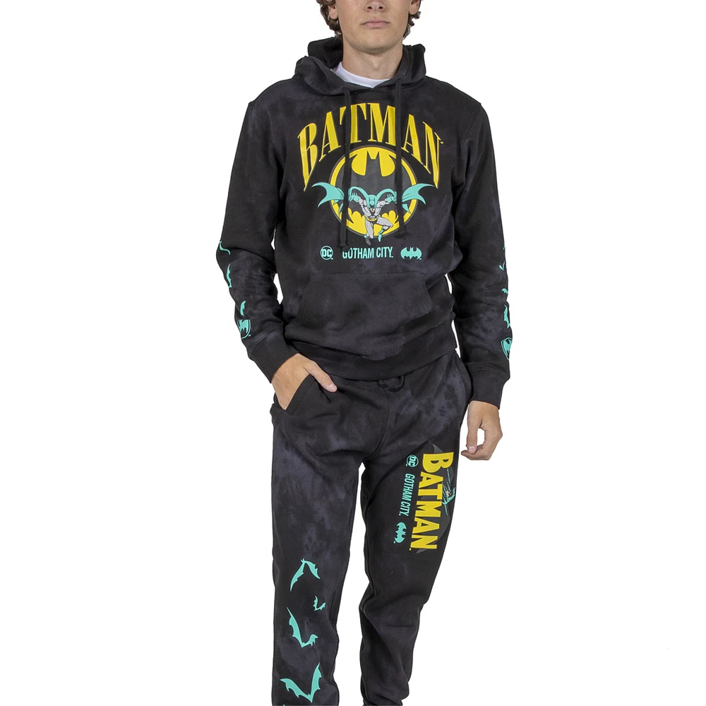 Men's BIOWORLD Black Batman Gotham City Tie-Dye Pullover Hoodie & Joggers Set