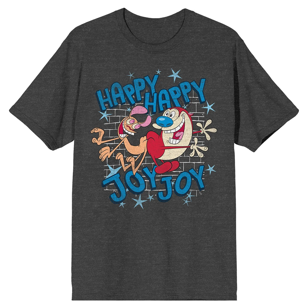 Unisex BIOWORLD Charcoal The Ren & Stimpy Show Happy Joy T-Shirt