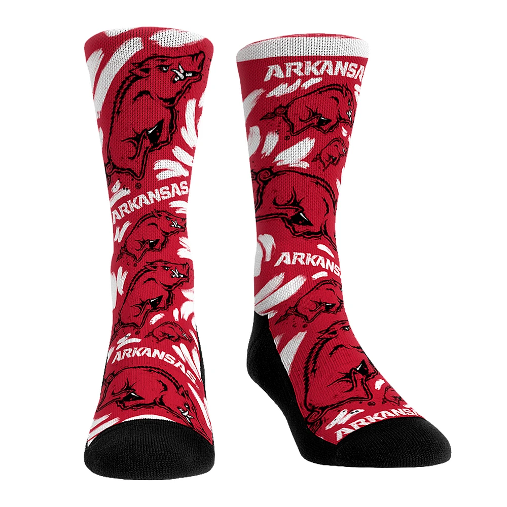 Unisex Rock Em Socks Arkansas Razorbacks Allover Logo & Paint Crew Socks