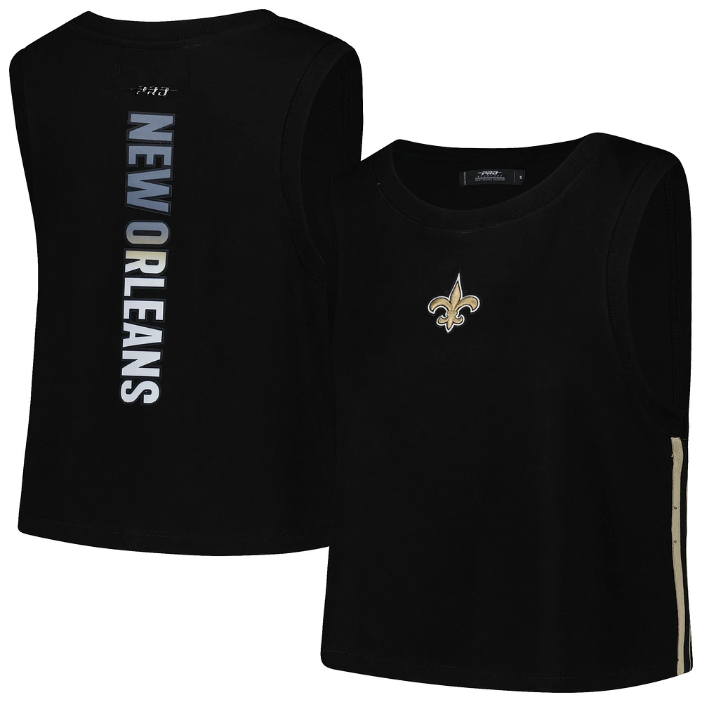 Women's Pro Standard Black New Orleans Saints Ombre Wordmark Classic Cropped Tank Top