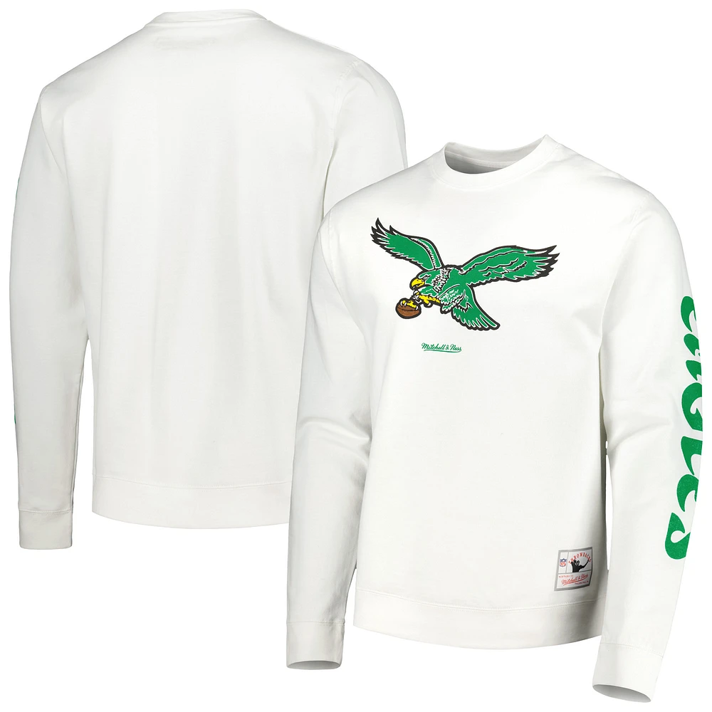 Men's Mitchell & Ness White Philadelphia Eagles VIP Rings Crew Sweatshirt