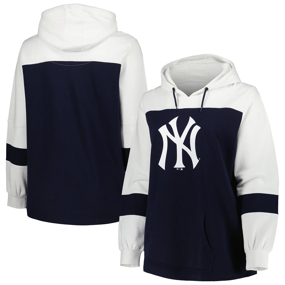 Women's Navy New York Yankees Plus Colorblock Pullover Hoodie