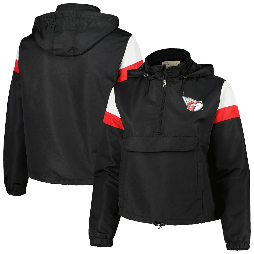 Women's Black Cleveland Guardians Plus Size Anorak Quarter-Zip Hoodie Jacket